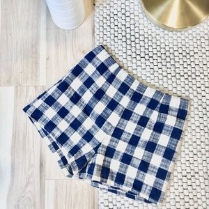 Anthropologie gingham high waisted navy and white shorts